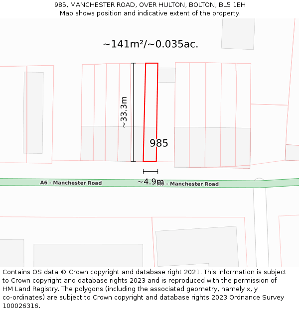 985, MANCHESTER ROAD, OVER HULTON, BOLTON, BL5 1EH: Plot and title map