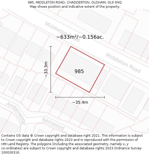 985, MIDDLETON ROAD, CHADDERTON, OLDHAM, OL9 0NQ: Plot and title map