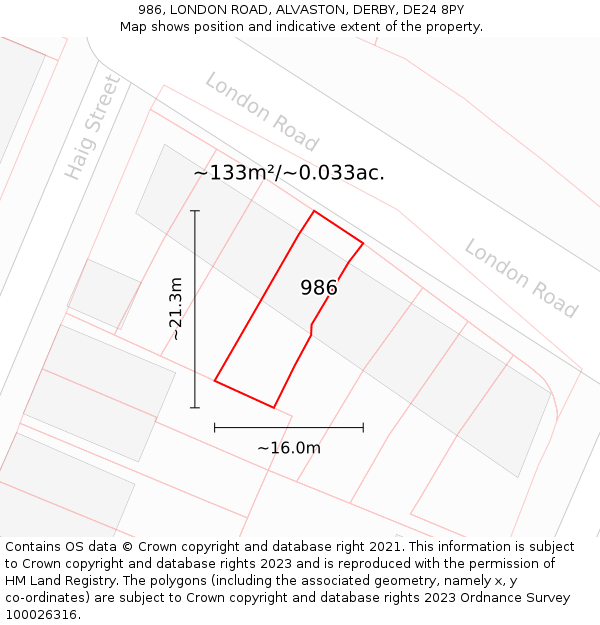 986, LONDON ROAD, ALVASTON, DERBY, DE24 8PY: Plot and title map