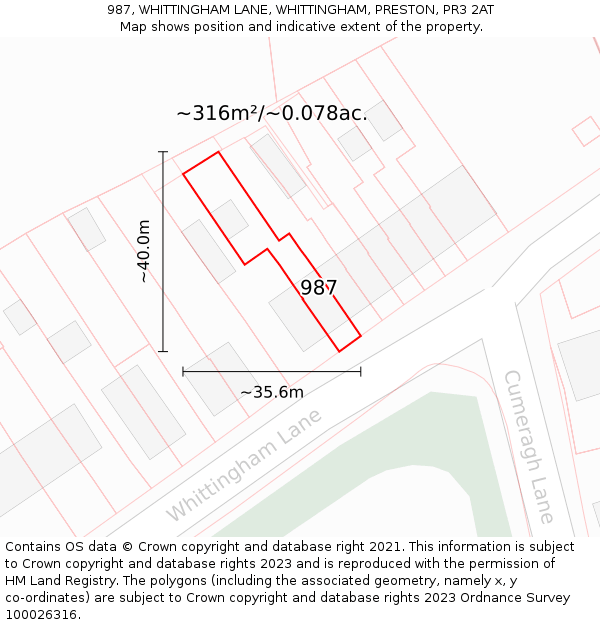 987, WHITTINGHAM LANE, WHITTINGHAM, PRESTON, PR3 2AT: Plot and title map