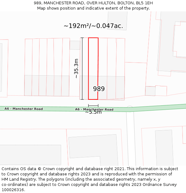 989, MANCHESTER ROAD, OVER HULTON, BOLTON, BL5 1EH: Plot and title map