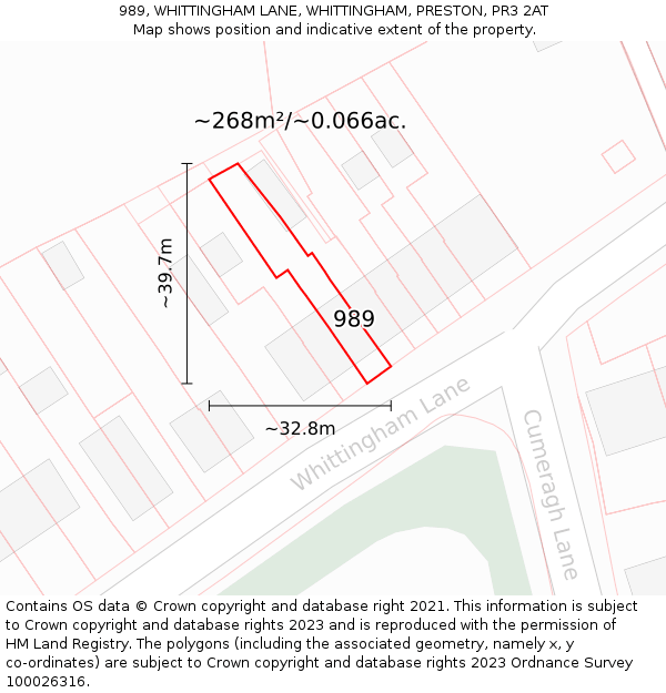 989, WHITTINGHAM LANE, WHITTINGHAM, PRESTON, PR3 2AT: Plot and title map