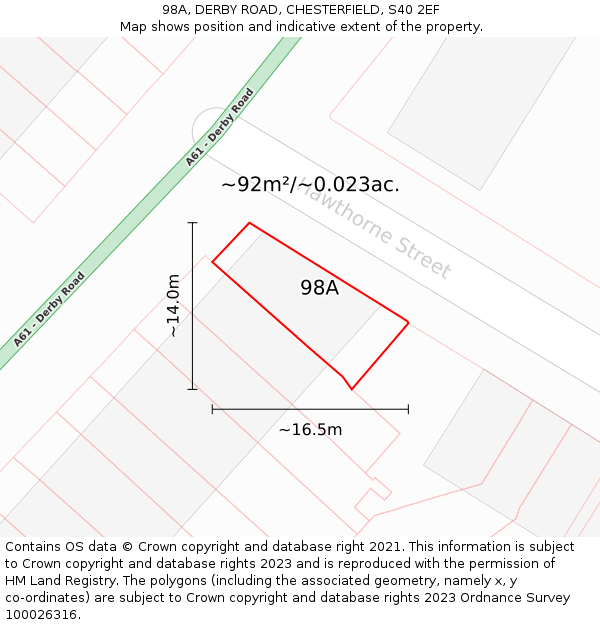 98A, DERBY ROAD, CHESTERFIELD, S40 2EF: Plot and title map