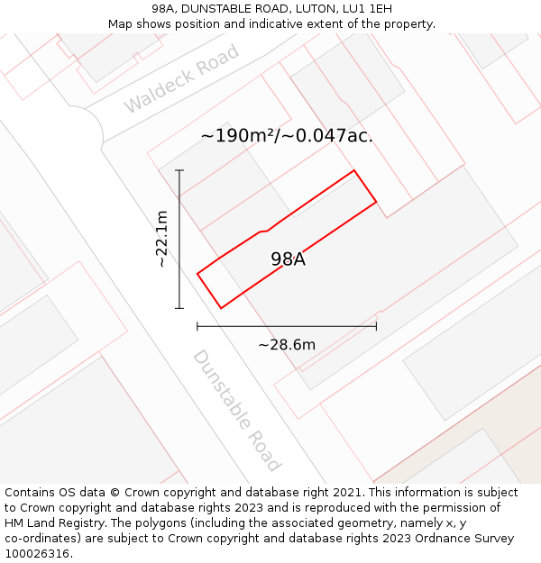 98A, DUNSTABLE ROAD, LUTON, LU1 1EH: Plot and title map