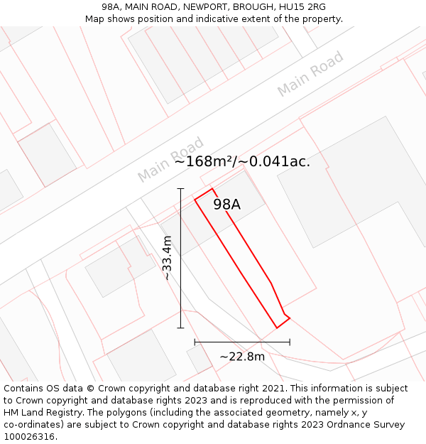 98A, MAIN ROAD, NEWPORT, BROUGH, HU15 2RG: Plot and title map