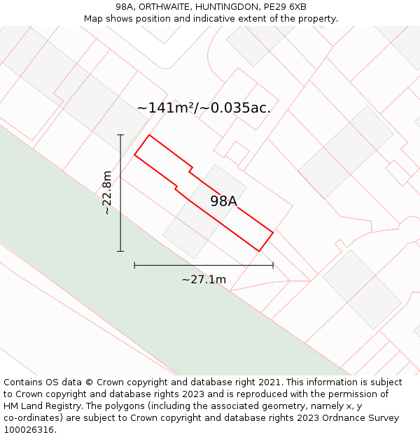 98A, ORTHWAITE, HUNTINGDON, PE29 6XB: Plot and title map