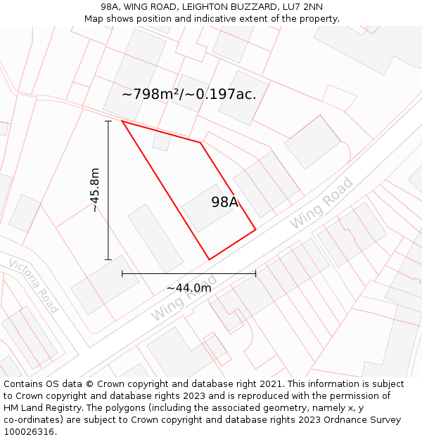 98A, WING ROAD, LEIGHTON BUZZARD, LU7 2NN: Plot and title map