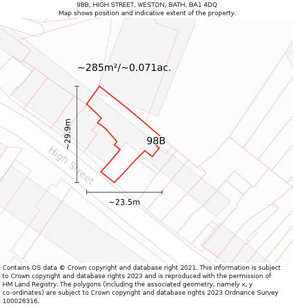 98B, HIGH STREET, WESTON, BATH, BA1 4DQ: Plot and title map