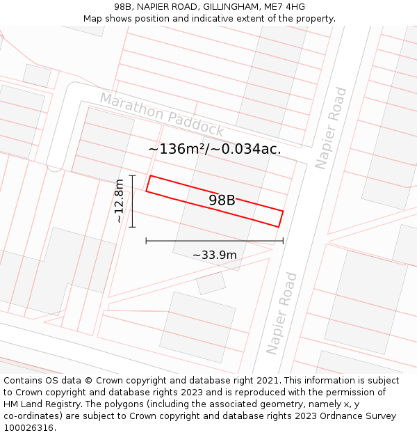 98B, NAPIER ROAD, GILLINGHAM, ME7 4HG: Plot and title map