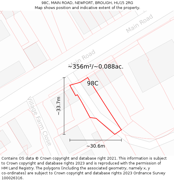 98C, MAIN ROAD, NEWPORT, BROUGH, HU15 2RG: Plot and title map