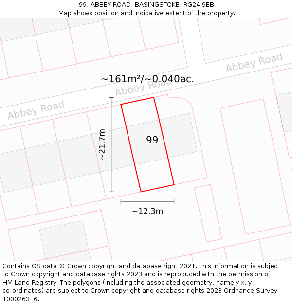 99, ABBEY ROAD, BASINGSTOKE, RG24 9EB: Plot and title map