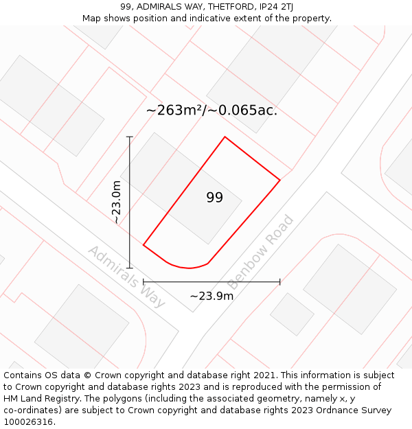 99, ADMIRALS WAY, THETFORD, IP24 2TJ: Plot and title map