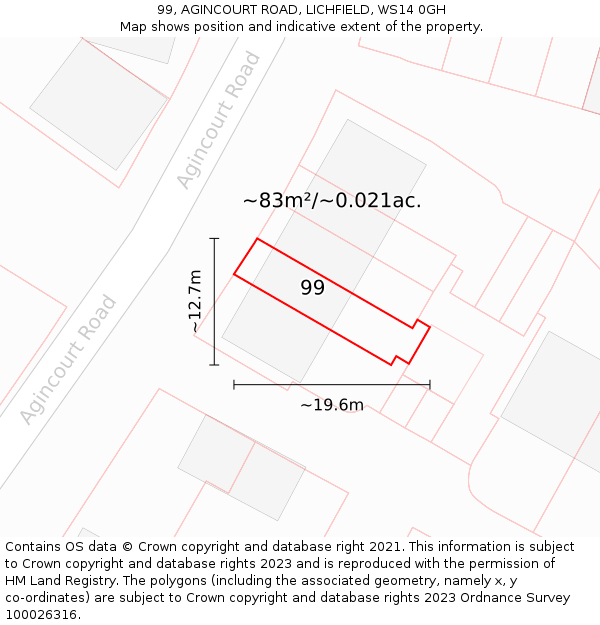 99, AGINCOURT ROAD, LICHFIELD, WS14 0GH: Plot and title map