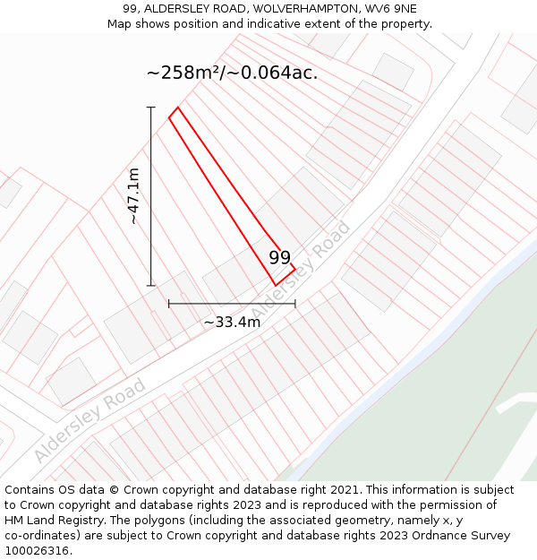 99, ALDERSLEY ROAD, WOLVERHAMPTON, WV6 9NE: Plot and title map