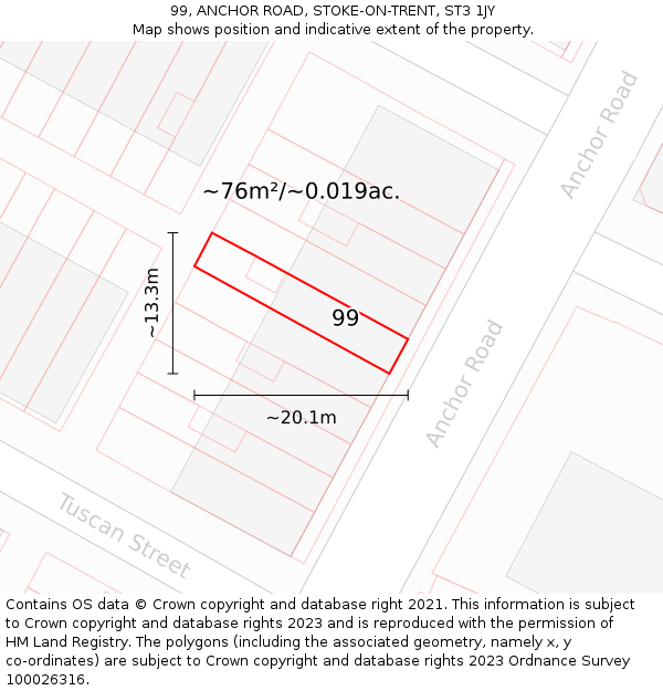 99, ANCHOR ROAD, STOKE-ON-TRENT, ST3 1JY: Plot and title map