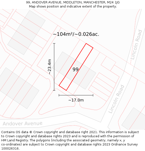 99, ANDOVER AVENUE, MIDDLETON, MANCHESTER, M24 1JG: Plot and title map