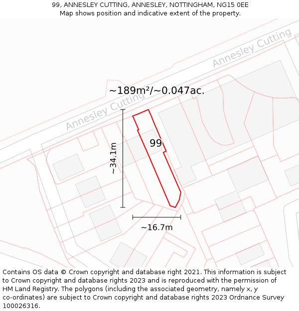 99, ANNESLEY CUTTING, ANNESLEY, NOTTINGHAM, NG15 0EE: Plot and title map