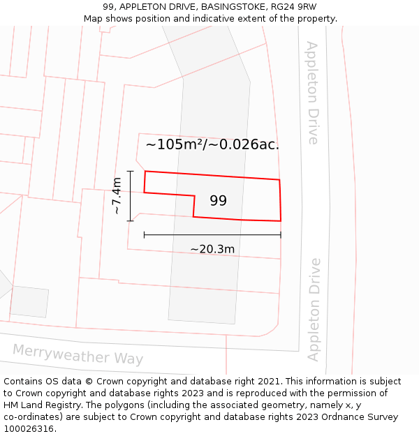 99, APPLETON DRIVE, BASINGSTOKE, RG24 9RW: Plot and title map