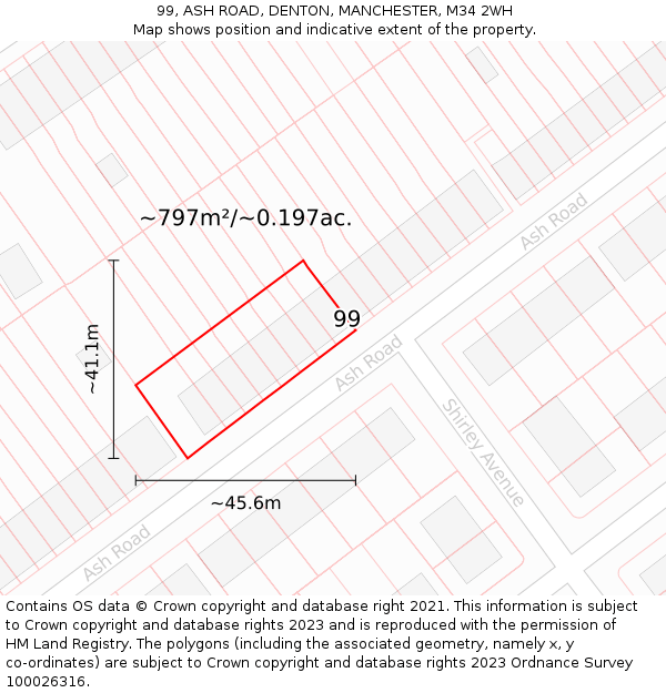 99, ASH ROAD, DENTON, MANCHESTER, M34 2WH: Plot and title map