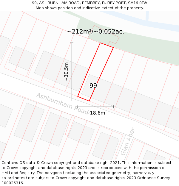 99, ASHBURNHAM ROAD, PEMBREY, BURRY PORT, SA16 0TW: Plot and title map