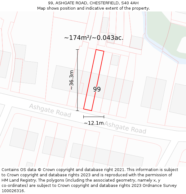 99, ASHGATE ROAD, CHESTERFIELD, S40 4AH: Plot and title map