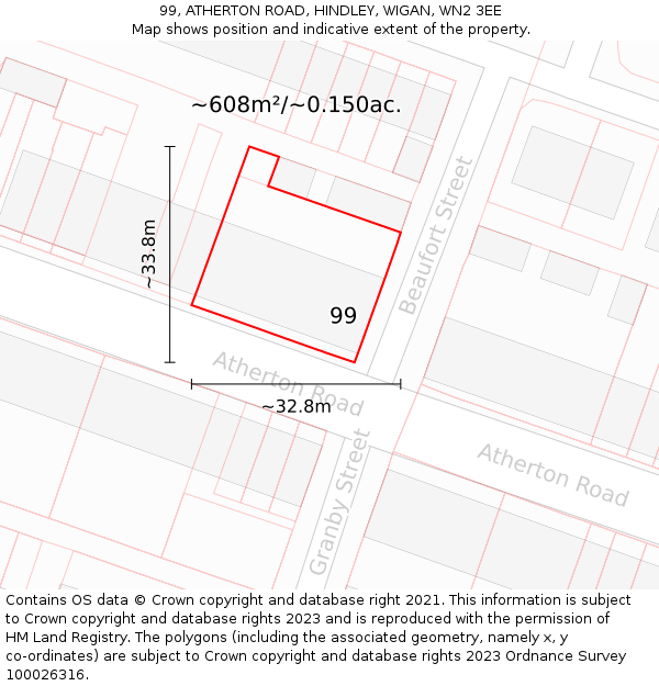 99, ATHERTON ROAD, HINDLEY, WIGAN, WN2 3EE: Plot and title map