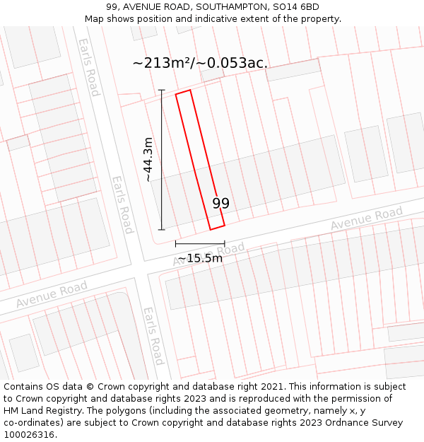 99, AVENUE ROAD, SOUTHAMPTON, SO14 6BD: Plot and title map