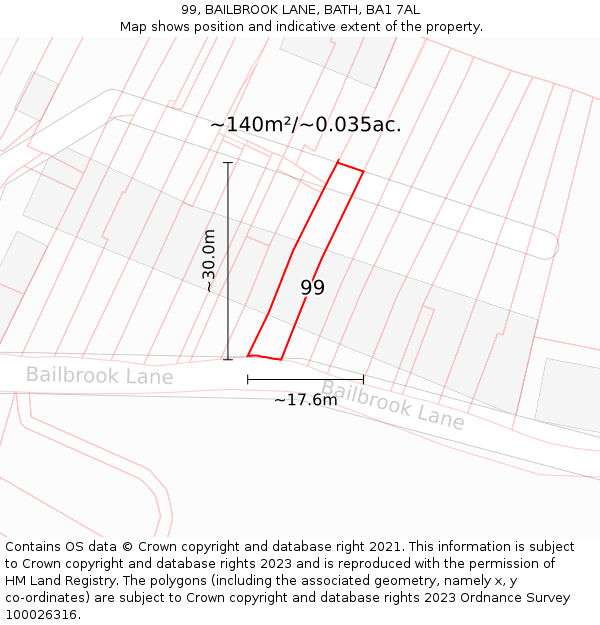 99, BAILBROOK LANE, BATH, BA1 7AL: Plot and title map