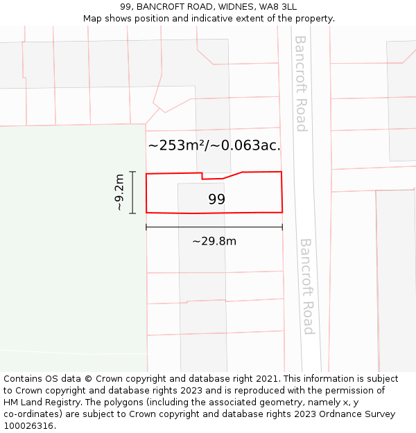 99, BANCROFT ROAD, WIDNES, WA8 3LL: Plot and title map