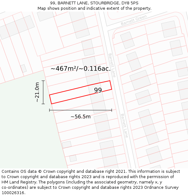 99, BARNETT LANE, STOURBRIDGE, DY8 5PS: Plot and title map