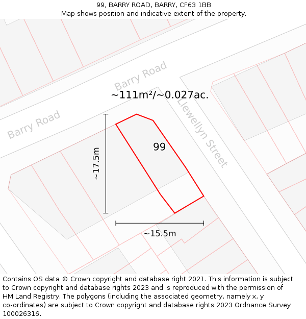 99, BARRY ROAD, BARRY, CF63 1BB: Plot and title map