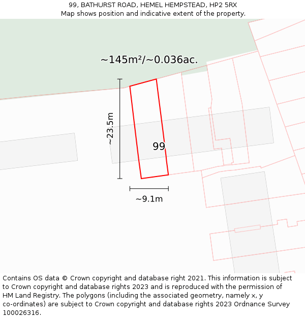 99, BATHURST ROAD, HEMEL HEMPSTEAD, HP2 5RX: Plot and title map