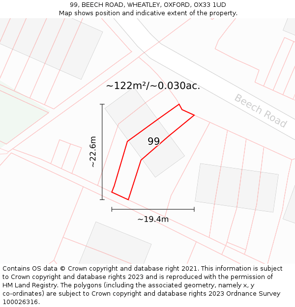 99, BEECH ROAD, WHEATLEY, OXFORD, OX33 1UD: Plot and title map