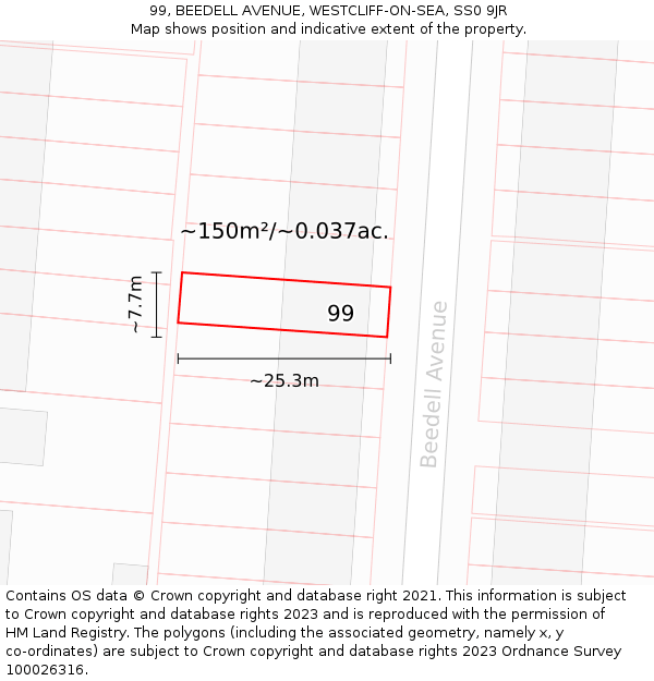 99, BEEDELL AVENUE, WESTCLIFF-ON-SEA, SS0 9JR: Plot and title map