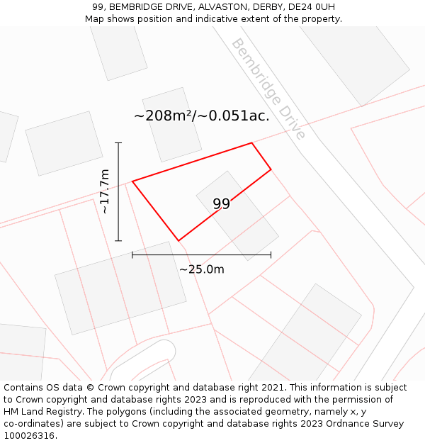 99, BEMBRIDGE DRIVE, ALVASTON, DERBY, DE24 0UH: Plot and title map