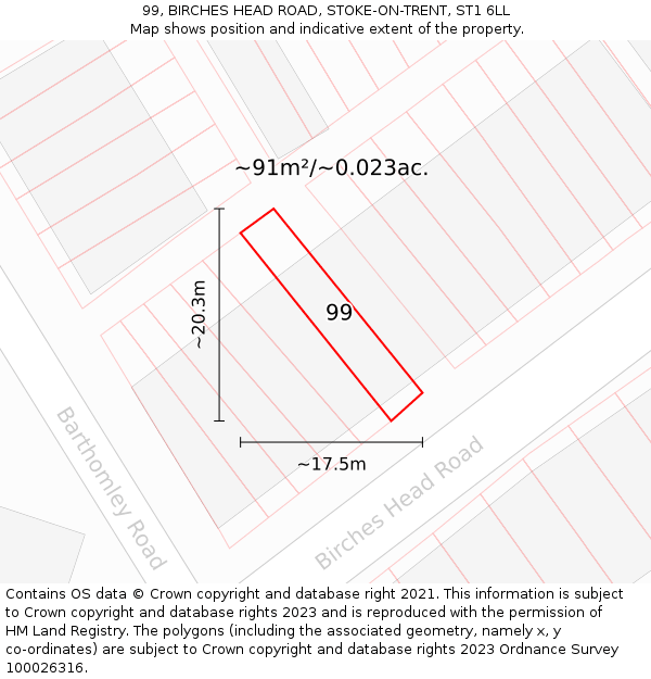 99, BIRCHES HEAD ROAD, STOKE-ON-TRENT, ST1 6LL: Plot and title map