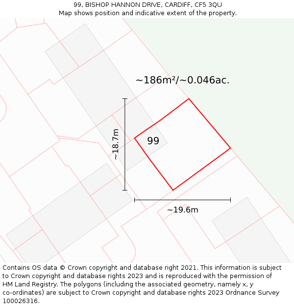 99, BISHOP HANNON DRIVE, CARDIFF, CF5 3QU: Plot and title map