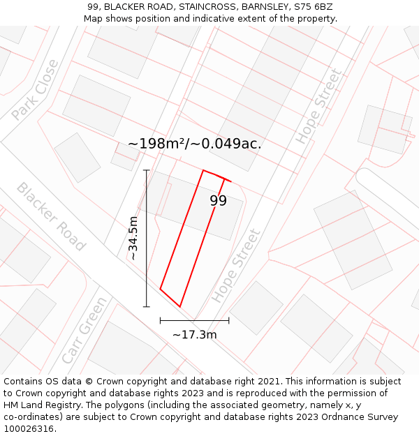 99, BLACKER ROAD, STAINCROSS, BARNSLEY, S75 6BZ: Plot and title map