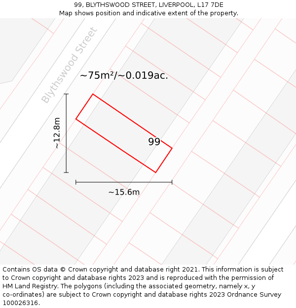 99, BLYTHSWOOD STREET, LIVERPOOL, L17 7DE: Plot and title map