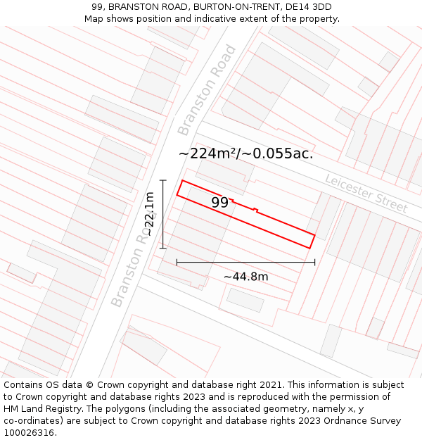 99, BRANSTON ROAD, BURTON-ON-TRENT, DE14 3DD: Plot and title map
