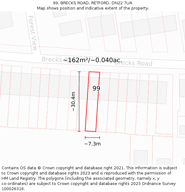 99, BRECKS ROAD, RETFORD, DN22 7UA: Plot and title map