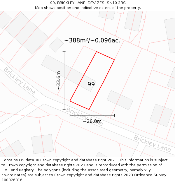 99, BRICKLEY LANE, DEVIZES, SN10 3BS: Plot and title map