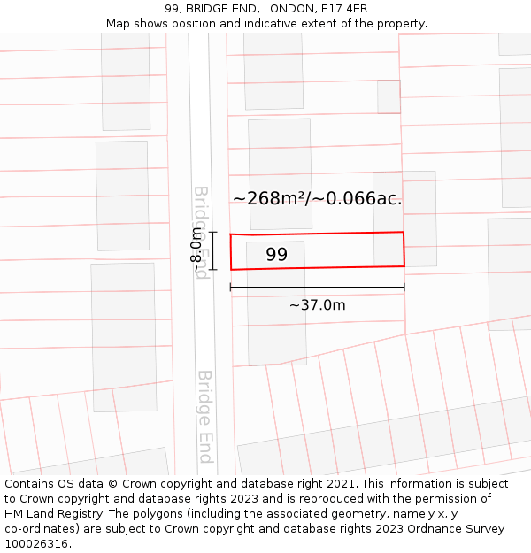 99, BRIDGE END, LONDON, E17 4ER: Plot and title map