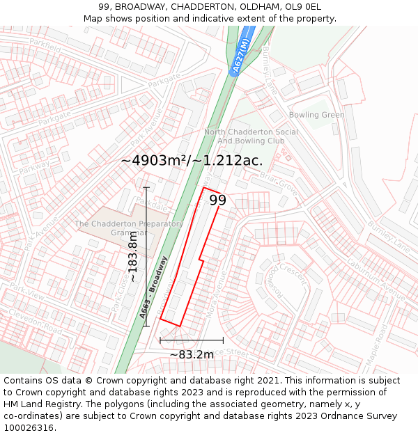 99, BROADWAY, CHADDERTON, OLDHAM, OL9 0EL: Plot and title map