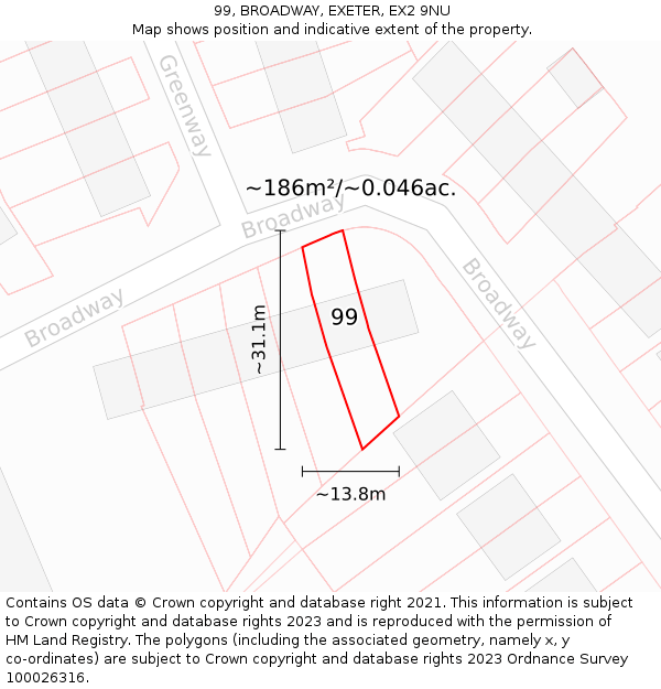 99, BROADWAY, EXETER, EX2 9NU: Plot and title map