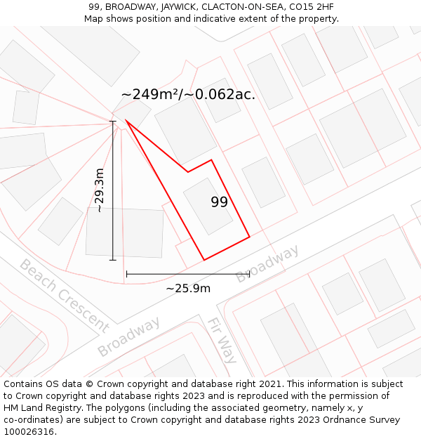 99, BROADWAY, JAYWICK, CLACTON-ON-SEA, CO15 2HF: Plot and title map