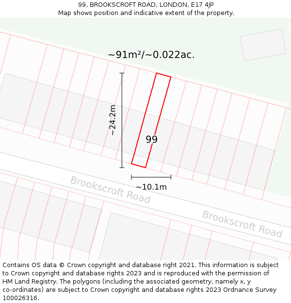 99, BROOKSCROFT ROAD, LONDON, E17 4JP: Plot and title map