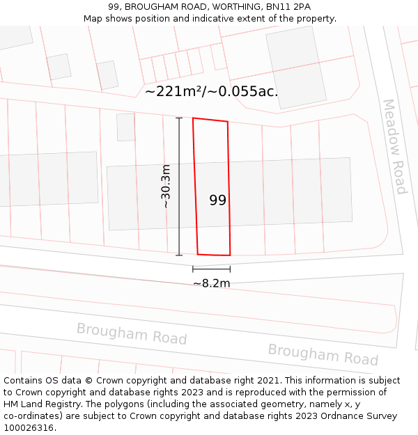 99, BROUGHAM ROAD, WORTHING, BN11 2PA: Plot and title map