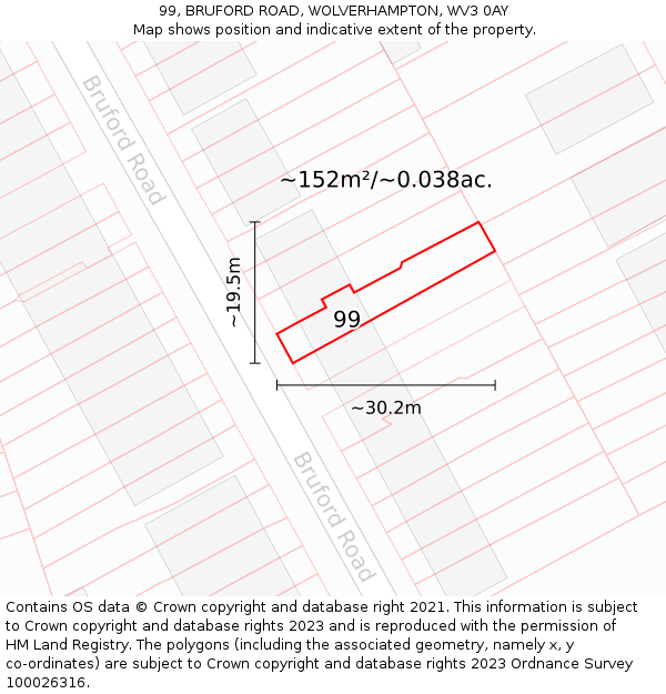99, BRUFORD ROAD, WOLVERHAMPTON, WV3 0AY: Plot and title map