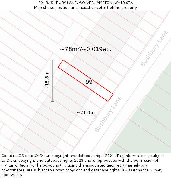 99, BUSHBURY LANE, WOLVERHAMPTON, WV10 9TN: Plot and title map